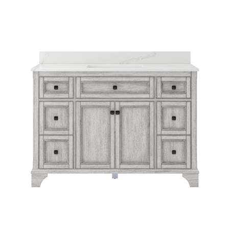 CRAFT + MAIN Ellery 48" Free Standing Single Basin Vanity Set with Cabinet and Calacatta Bianco Quartz Vanity Top Vintage Grey