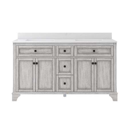 CRAFT + MAIN Ellery 60" Free Standing Double Basin Vanity Set with Cabinet and Carrara Vita Quartz Vanity Top Vintage Grey