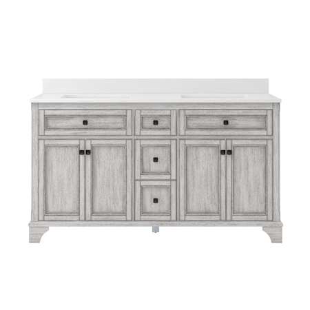 CRAFT + MAIN Ellery 61" Free Standing Double Basin Vanity Set with Cabinet and Snow White Quartz Vanity Top Vintage Grey