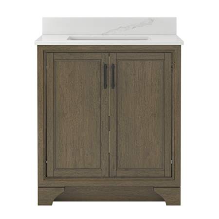 CRAFT + MAIN Lanagan 32" Free Standing Single Basin Vanity Set with Cabinet and Calacatta Bianco Quartz Vanity Top Shaded Timber