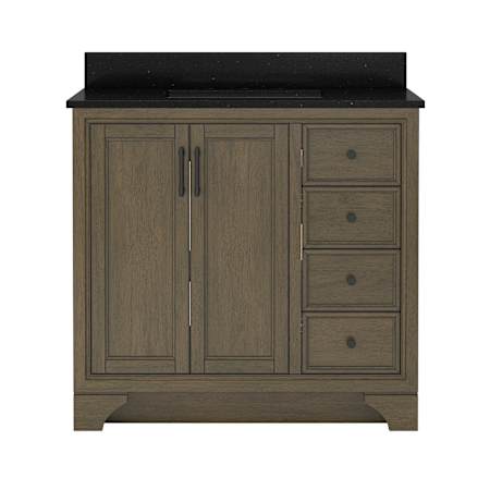CRAFT + MAIN Lanagan 36" Free Standing Single Basin Vanity Set with Cabinet and Black Galaxy Quartz Vanity Top Shaded Timber