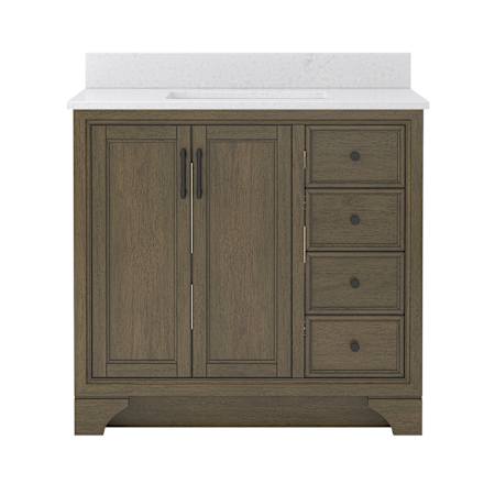 CRAFT + MAIN Lanagan 36" Free Standing Single Basin Vanity Set with Cabinet and Carrara Vita Quartz Vanity Top Shaded Timber