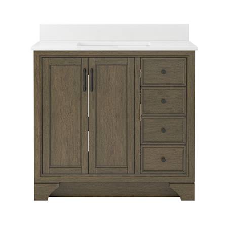 CRAFT + MAIN Lanagan 36" Free Standing Single Basin Vanity Set with Cabinet and Snow White Quartz Vanity Top with Single Faucet Hole Shaded Timber