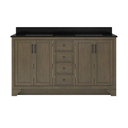 CRAFT + MAIN Lanagan 60" Free Standing Double Basin Vanity Set with Cabinet and Black Galaxy Quartz Vanity Top Shaded Timber