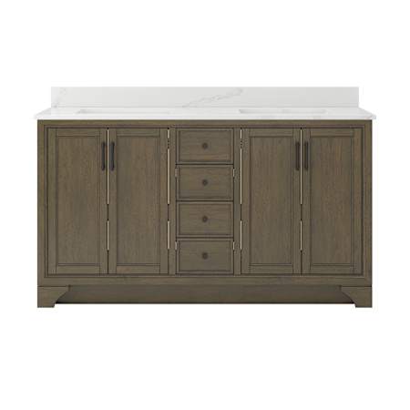 CRAFT + MAIN Lanagan 61" Free Standing Double Basin Vanity Set with Cabinet and Calacatta Bianco Quartz Vanity Top Shaded Timber