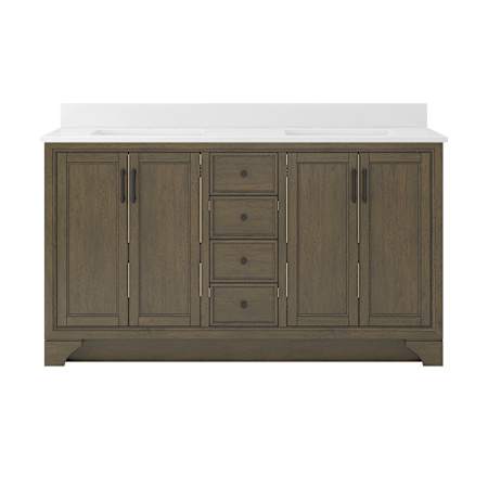 CRAFT + MAIN Lanagan 60" Free Standing Double Basin Vanity Set with Cabinet and Snow White Quartz Vanity Top Shaded Timber