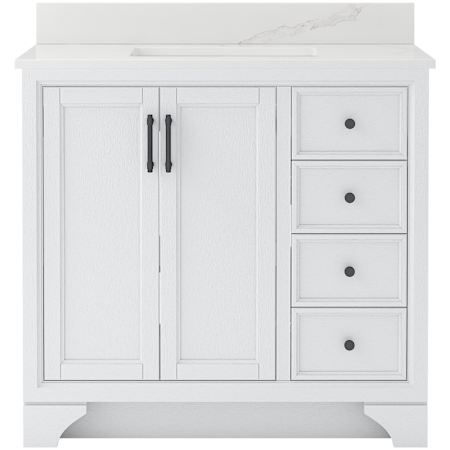 CRAFT + MAIN Lanagan 37" Free Standing Single Basin Vanity Set with Cabinet and Calacatta Bianco Quartz Vanity Top with Single Faucet Hole