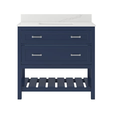CRAFT + MAIN Lawson 37" Free Standing Single Basin Vanity Set with Cabinet and Calacatta Bianco Quartz Vanity Top Aegean Blue
