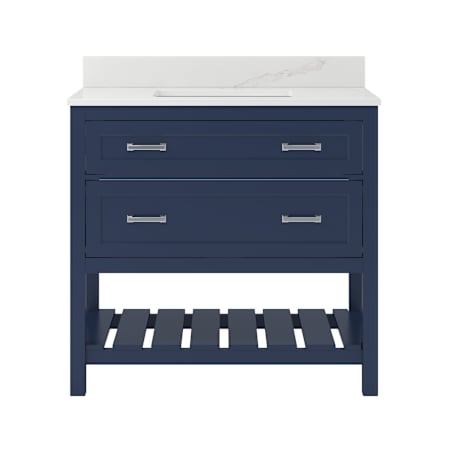 CRAFT + MAIN Lawson 37" Free Standing Single Basin Vanity Set with Cabinet and Calacatta Bianco Quartz Vanity Top with Single Faucet Hole Aegean Blue