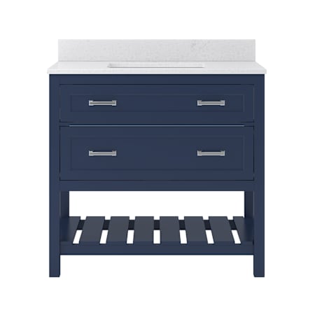 CRAFT + MAIN Lawson 37" Free Standing Single Basin Vanity Set with Cabinet and Carrara Vita Quartz Vanity Top Aegean Blue