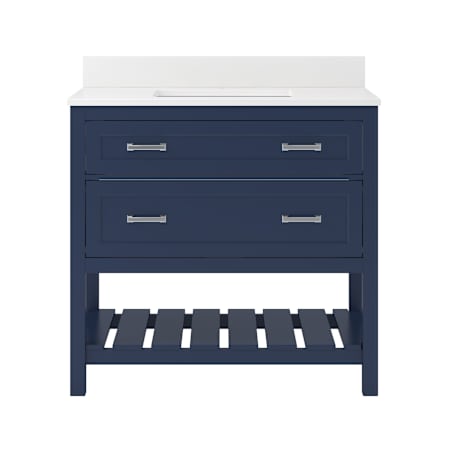 CRAFT + MAIN Lawson 37" Free Standing Single Basin Vanity Set with Cabinet and Snow White Quartz Vanity Top with Single Faucet Hole Aegean Blue