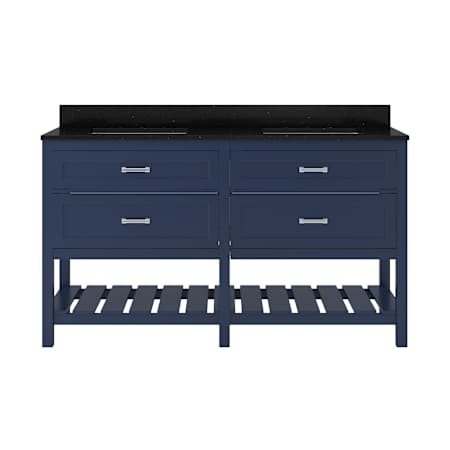 CRAFT + MAIN Lawson 60" Free Standing Double Basin Vanity Set with Cabinet and Black Galaxy Quartz Vanity Top Aegean Blue