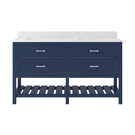 CRAFT + MAIN Lawson 60" Free Standing Double Basin Vanity Set with Cabinet and Calacatta Bianco Quartz Vanity Top Aegean Blue
