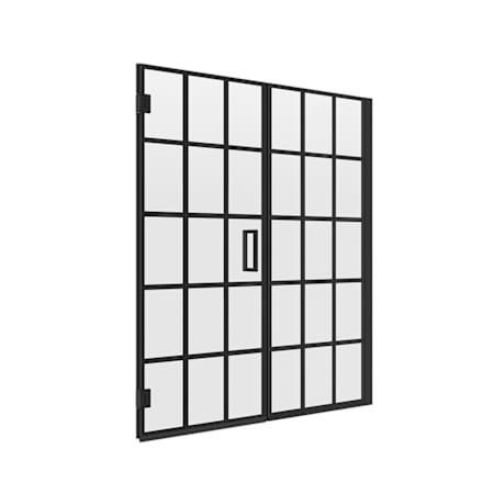 CRAFT + MAIN Marina 74" High x 60" Wide Hinged Frameless Shower Door with Clear Grid Glass Matte Black