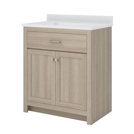 CRAFT + MAIN Reese 30" Free Standing Single Basin Vanity Set with Cabinet and Cultured Marble Vanity Top Light Oak