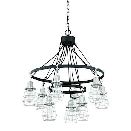 Craftmade Thatcher 9 Light 30" Wide Chandelier Flat Black / Brushed Polished Nickel