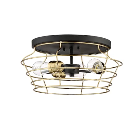 Craftmade Thatcher 3 Light 17" Wide Flush Mount Ceiling Fixture Flat Black / Satin Brass