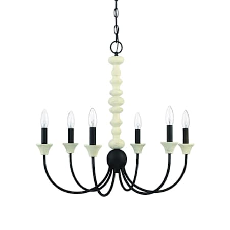 Craftmade Meadow Place 6 Light 24" Wide Taper Candle Style Chandelier Cottage White / Espresso