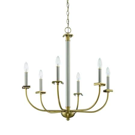 Craftmade Stanza 6 Light 26" Wide Taper Candle Style Chandelier Brushed Polished Nickel / Satin Brass