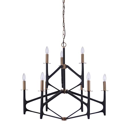 Craftmade The Reserve 9 Light 33" Wide Taper Candle Style Chandelier Flat Black / Satin Brass