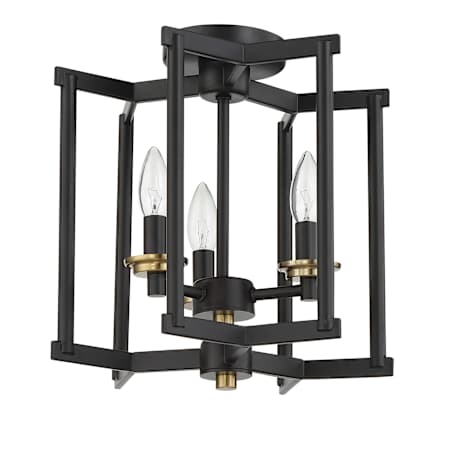 Craftmade Avante Grand 3 Light 12" Wide Semi-Flush Ceiling Fixture Flat Black / Satin Brass