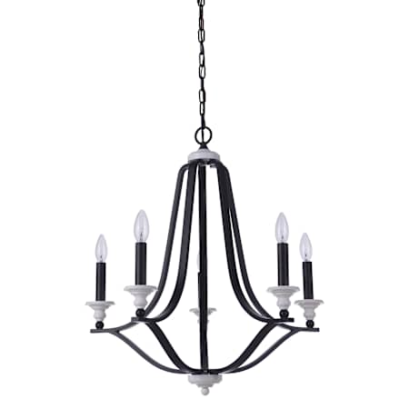 Craftmade Esme 5 Light 25" Wide Taper Candle Style Chandelier Flat Black / Matte White