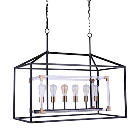 Craftmade Aaron 6 Light 19" Wide Linear Pendant Flat Black / Satin Brass