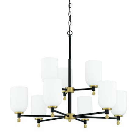 Craftmade Council 9 Light 29" Wide Chandelier Flat Black / Satin Brass