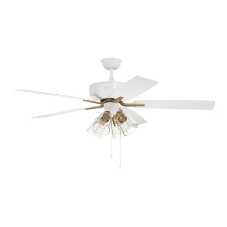 Craftmade Pro Plus 52" 5 Blade 4 Light Indoor LED Ceiling Fan with White/Washed Oak Blades White / Satin Brass