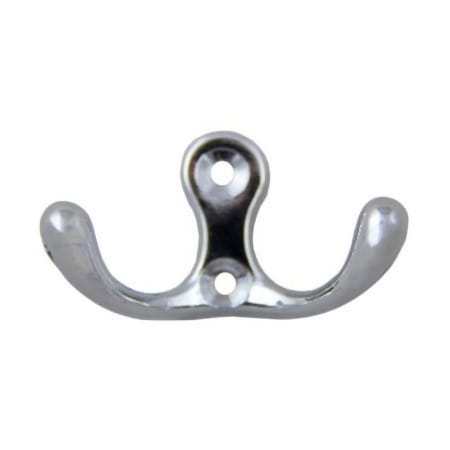 Crown Cabinet Hardware Traditional 2-3/16 Inch Wide Double Prong Robe / Bathroom / Towel / Hat / Utility Hook Polished Chrome
