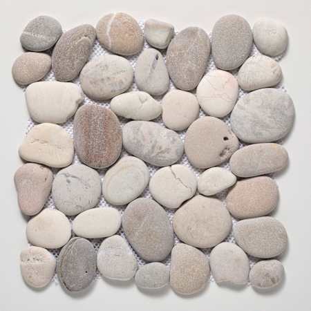 Cruz Bay Studio Classic Pebble - 11" x 11" Pebble and Rock Floor and Wall Tile - Matte Visual - Sold by Carton (9.62 SF/Carton) Grey / White / Tan Natural