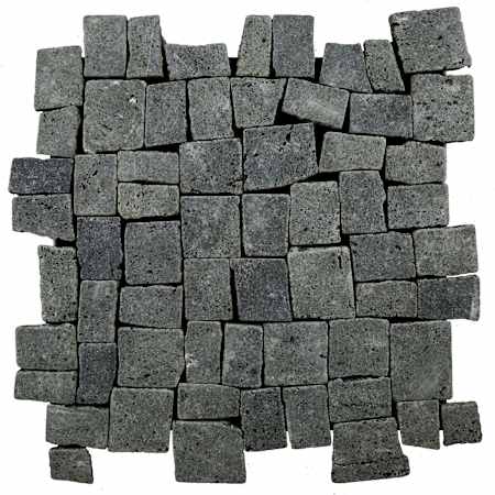 Cruz Bay Studio Block Mosaic - 11" x 11" Pebble and Rock Floor and Wall Tile - Tumbled Visual - Sold by Carton (9.62 SF/Carton) Black Basalt
