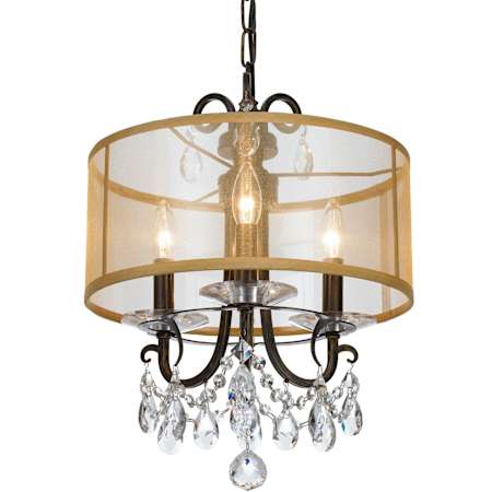 Crystorama Lighting Group Othello 3 Light 15" Wide Crystal Pendant with Silk Shade and Hand Cut Crystal Accents English Bronze