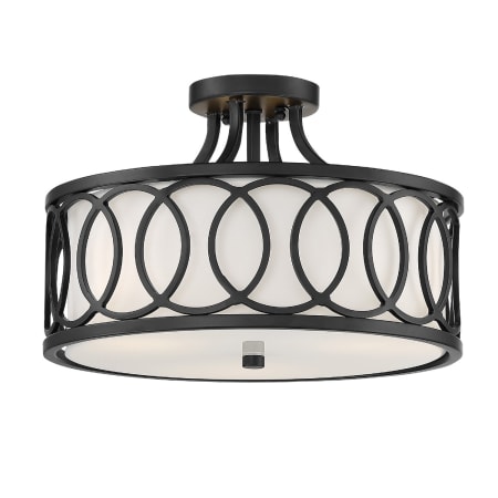 Crystorama Lighting Group Graham 3 Light 15" Wide Semi-Flush Drum Ceiling Fixture with Silk Shade Matte Black