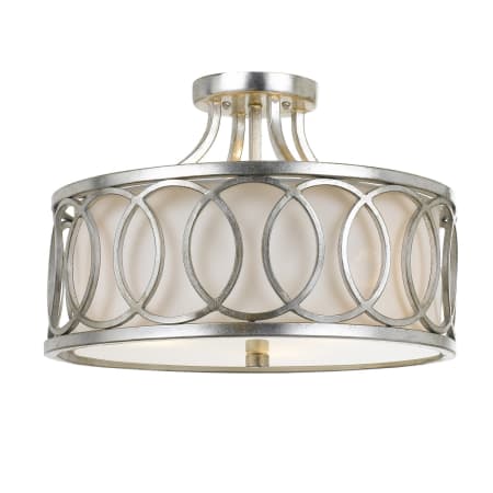 Crystorama Lighting Group Graham 3 Light 15" Wide Semi-Flush Drum Ceiling Fixture with Silk Shade Antique Silver