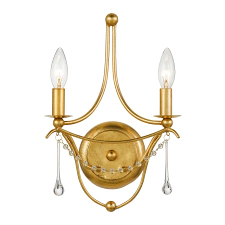 Crystorama Lighting Group Metro 2 Light 15" Tall Wall Sconce with Clear Glass Bead Accents Antique Gold