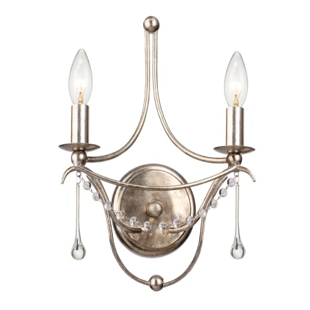Crystorama Lighting Group Metro 2 Light 15" Tall Wall Sconce with Clear Glass Bead Accents Antique Silver