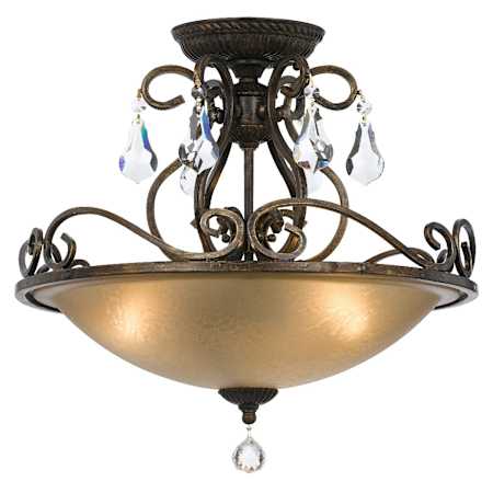 Crystorama Lighting Group Ashton 3 Light 17" Wide Semi-Flush Bowl Ceiling Fixture with Hand Cut Crystal Accents English Bronze