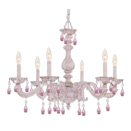 Crystorama Lighting Group Paris Market 6 Light 28" Wide Crystal Chandelier with Rose-Colored Hand Cut Crystal Accents Antique White