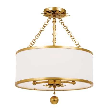 Crystorama Lighting Group Broche 3 Light 14" Wide Semi-Flush Drum Ceiling Fixture with Silk Shade Antique Gold