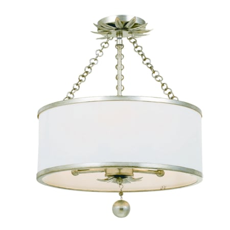 Crystorama Lighting Group Broche 3 Light 14" Wide Semi-Flush Drum Ceiling Fixture with Silk Shade Antique Silver