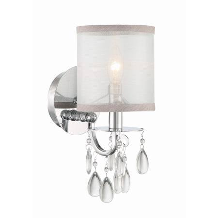 Crystorama Lighting Group Hampton 13" Tall Wall Sconce with Silk Shade and Teardrop Crystal Accents Polished Chrome