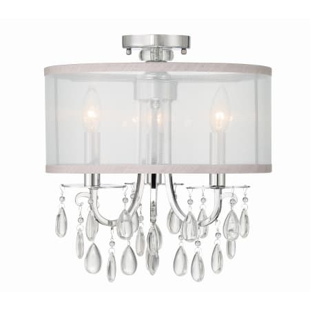 Crystorama Lighting Group Hampton 3 Light 14" Wide Semi-Flush Drum Ceiling Fixture with Silk Shade and Teardrop Crystal Accents Polished Chrome