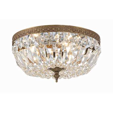 Crystorama Lighting Group Ceiling Mount 3 Light 12" Wide Flush Mount Bowl Ceiling Fixture with Italian Crystal Accents Olde Brass / Clear Italian