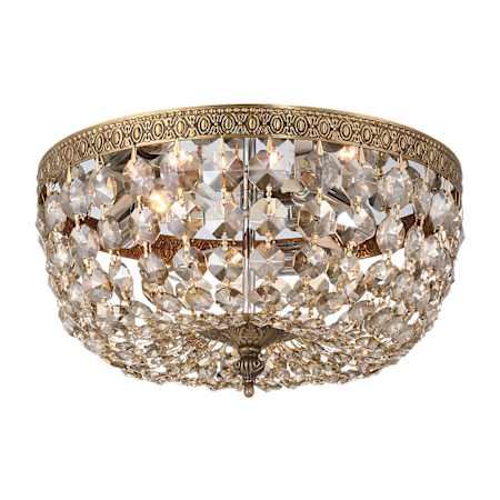 Crystorama Lighting Group Ceiling Mount 3 Light 12" Wide Flush Mount Bowl Ceiling Fixture with Golden Teak Hand Cut Crystal Accents Olde Brass