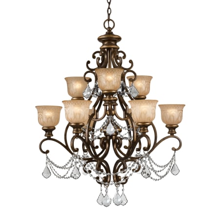 Crystorama Lighting Group Norwalk 9 Light 34" Wide Crystal Chandelier with Patterned Glass Shades and Swarovski Spectra Crystal Accents Bronze Umber