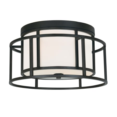 Crystorama Lighting Group Hulton 2 Light 15" Wide Flush Mount Drum Ceiling Fixture with Silk Shade Matte Black