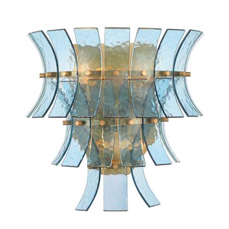 Crystorama Lighting Group Abigail 3 Light 15" Tall Wall Sconce with Curved Blue Glass Aged Brass