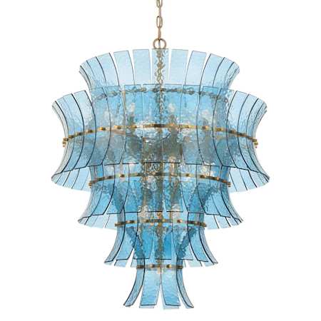 Crystorama Lighting Group Abigail 21 Light 30" Wide Chandelier with Curved Blue Glass Aged Brass
