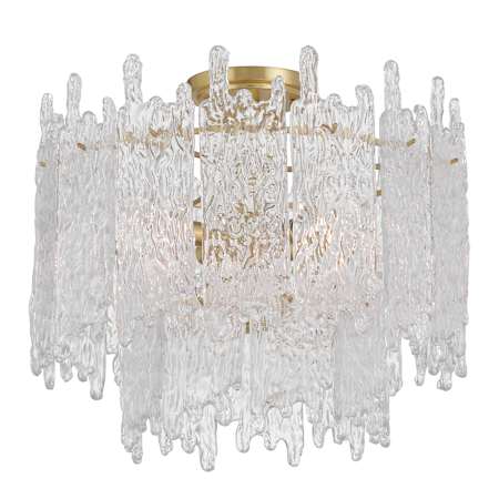 Crystorama Lighting Group Ackerly 3 Light 16" Wide Semi-Flush Drum Ceiling Fixture with Ice Glass Shade Aged Brass